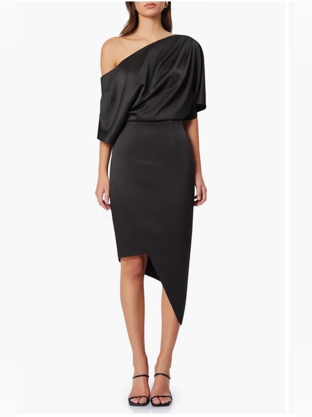 Elliatt Carson One-Shoulder Satin Black Dress Size Large
